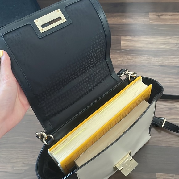 Kate Spade colorblock black white tan flap shoulder satchel purse - Picture 5 of 7